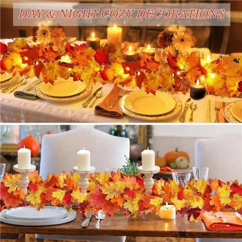 2 Pack Fall Decor Maple Leaves Garland with Lights Battery Operated Fall